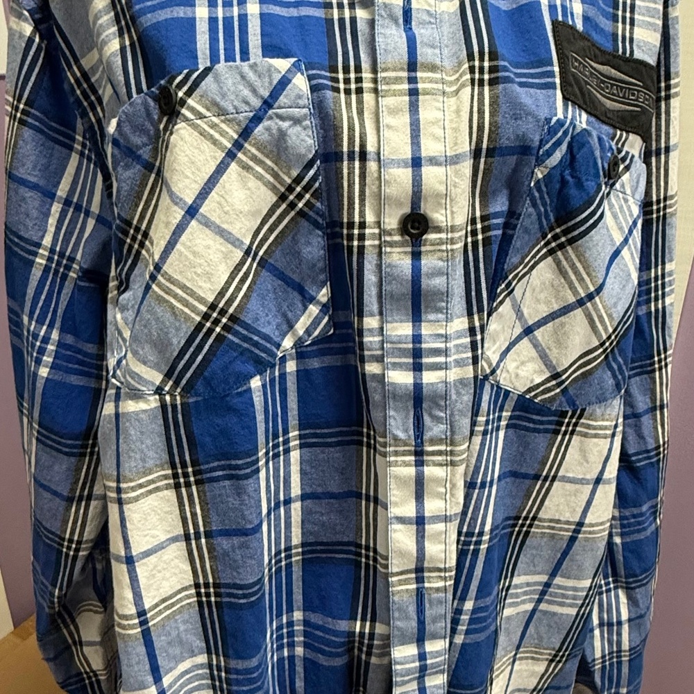 Men's Harley-Davidson 2XL Blue Button Down Up Long Sleeve Shirt HDMC Logo